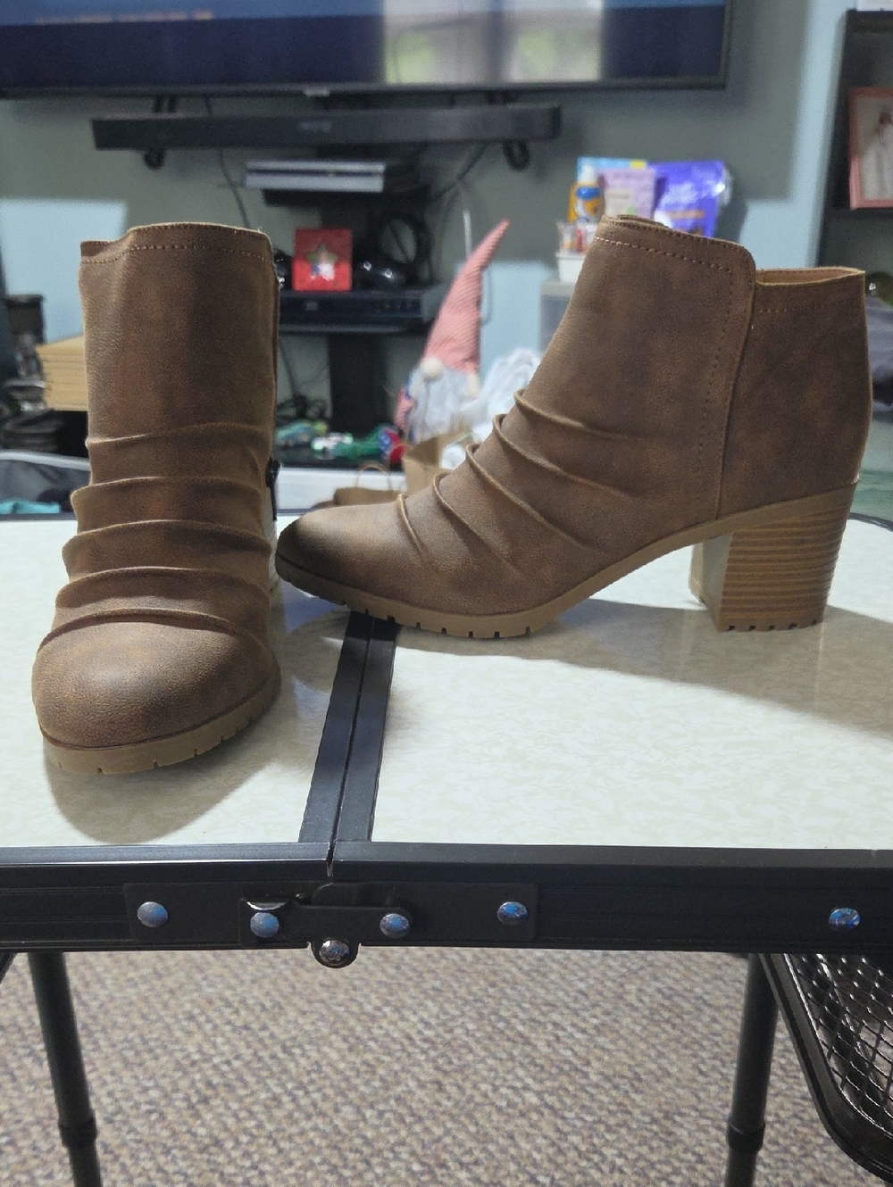 Maeve Brown Suede-Look Ankle Boots with Stacked Heel